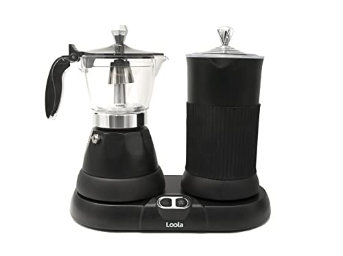 Cafetera Moka Italiana Eléctrica Nekko 3in1 Negra Mate de 400w de 1,9 bares de presión (150 ml/3tazas) y Espumador de leche de 480 w (100 ml/2tazas)