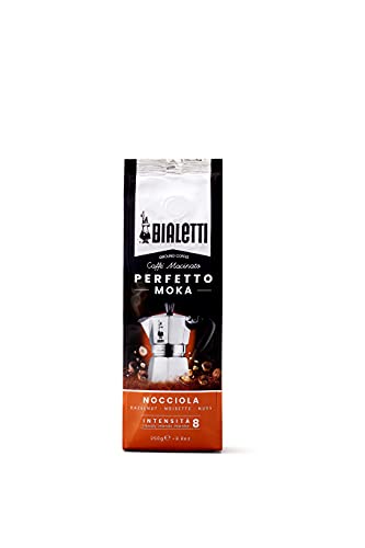 Bialetti - Perfetto Moka Nocciola: Café Molido Tueste Medio, Aroma de Avellana, 250g, Paquete con Válvula Unidireccional para Preservar el Sabor