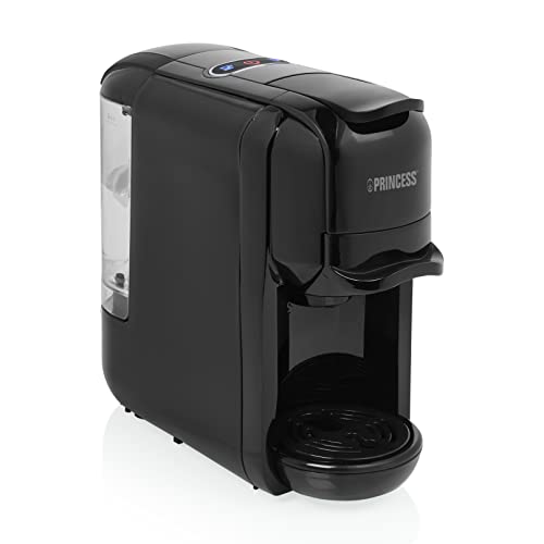 Princess 249452 Máquina de café multicápsulas con adaptadores para cápsulas Nespresso, Dolce Gusto y monodosis ESE, 19 bares de presión, depósito de agua extraíble de 600 ml, 1450 W