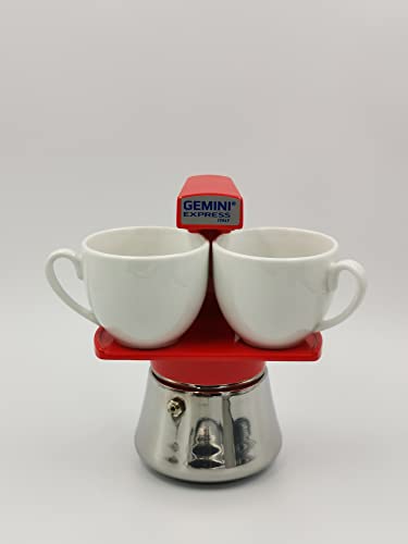 Generico Café Espresso GEMINI rojo para inducción o cocina clásica 1 y/o 2 tazas, para un café cremoso