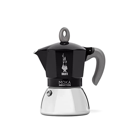 Bialetti - Cafetera Moka de Inducción, Adecuada para todo tipo de Placas, 6 Tazas de Café Espresso (280 Ml), Negro [Clase de eficiencia energética A]