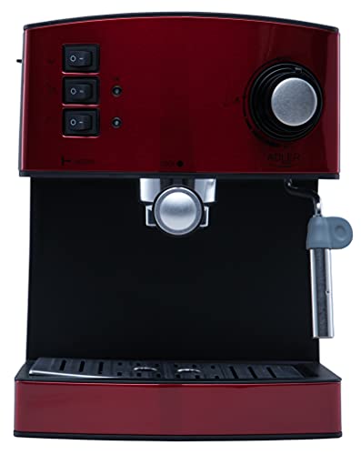 Adler AD 4404R Cafetera Espresso Automática 15 Bares, Depósito 1,6 L, para Preparar Café Latte, Espresso y Capuccino, Vaporizador para Espumar Leche, Calienta Tazas, Color Rojo, 850W