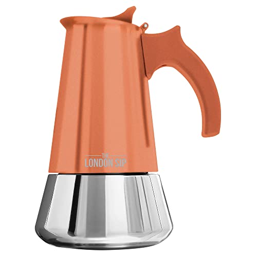 The London Sip Cafetera clásica Italiana de Inducción en Acero Inoxidable - Prepara café de calidad al estilo italiano en tu casa con esta Cafetera Moka Pot en Cromo Moderno - Color Cobre, 6 Tazas