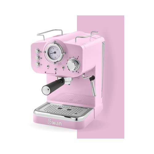 Swan Máquina de café espresso Retro Pump, rosa, 15 bares de presión, espumador de leche, tanque de 1,2 L, SK22110PN