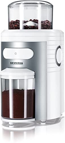 SEVERIN KM 3873 Molinillo de Café, Cono Triturador de Acero Inoxidable, Máx. Capacidad 150 g, 150 W aprox., Blanco/Plateado