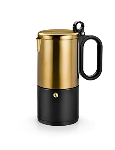 BRA KAFFE - Cafetera acero inoxidable 12 tazas, negro y cobre, apta para todo tipo de cocina e inducción