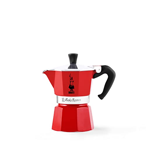 Bialetti - Moka Color: icónica cafetera espresso para estufa, café italiano real, cafetera Moka de 3 tazas (130 ml), aluminio, rojo