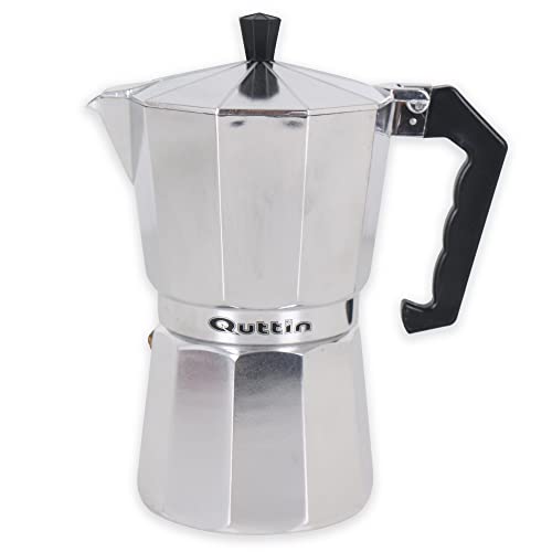 Quttin Cafetera Italiana de Induccion Grande. Todo Tipo de Cocinas. Moka Express. Aluminio. Mango de Silicona Aislante. Valvula Seguridad. Calidad. 9 Servicios