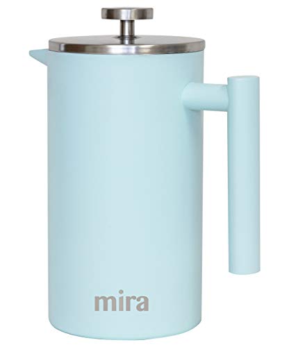 MIRA Cafetera de acero inoxidable con 3 filtros extra, 34 onzas, cafetera y tetera aislada de doble pared, cafetera y tetera, mantiene el café o el té caliente, 1000 ml