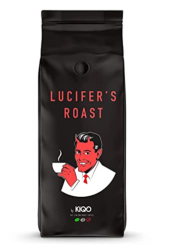 LUCIFERS ROAST granos de café por KIQO de Italia - espresso muy fuerte - baja acidez - para máquinas de café o portafilter - 100% Robusta (grano de café, 1kg)