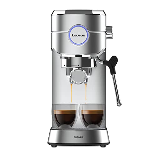 Taurus Euforia - Cafetera espresso 20 Bar, sistema thermoblock, supreme cream system, 1450W, 1L, vaporizador, hasta 2 cafés, agua caliente, cantidad de café programable, apta para tazas grandes