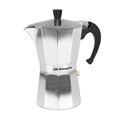 Orbegozo KF 600 - Cafetera italiana de aluminio, 6 tazas de capacidad (280 ml), mango ergonómico, tapón de seguridad, filtro desmontable