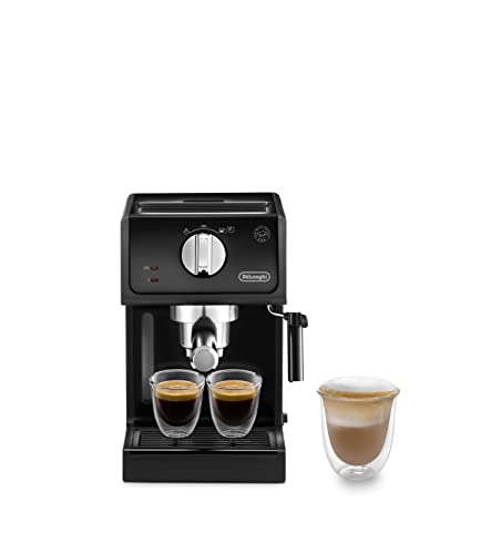 DELONGHI Máquina de café expreso De'Longhi ECP 31.21 | Portafiltro con acabado de aluminio | Boquilla de espuma de leche | Filtro para 1 o 2 tazas de espresso | También apto para cápsulas | Negro