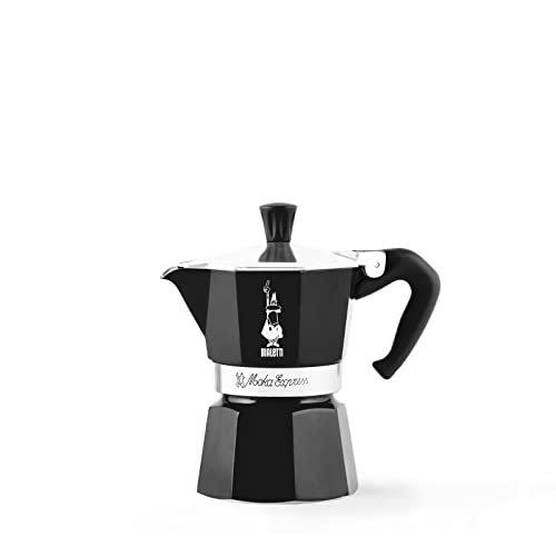 Bialetti - Moka Color: icónica cafetera espresso para estufa, hace café italiano real, tazas Moka Pot 6 (250 ml), aluminio, Negro