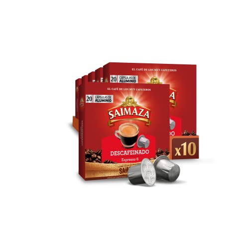 Saimaza Café Descafeinado Espresso 6 - 200 cápsulas de aluminio compatibles con máquinas Nespresso (R)* (10 Paquetes de 20 cápsulas)