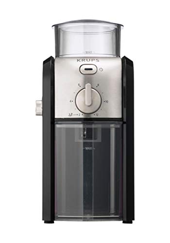 Krups GVX242 Molinillo de café profesional con sistema de muelas con torno-molido y 17 ajustes de triturado, de más fino a más grueso, potencia 100 W, Negro