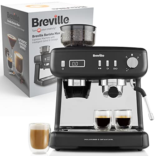 Breville Barista Max+ Espresso, máquina de café con leche y capuchino| Molienda y dosificación inteligentes | Bomba italiana de 15 Bar|Negra [VCF152X]