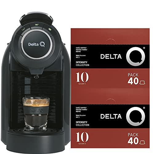 Delta Q Cafetera de Cápsulas Qool Evolution Negra 19 Bares de Presión Capacidad 1L + 2 packs de 40 Cápsulas de Café Qalidus Intensidad 10