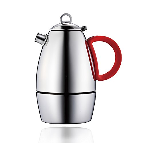 Minos cafetera italiana Espresso Maker – Cafetera 6 Cup – 10 Fl Oz/3 taza – 5 FL OZ – acero inoxidable y mango de silicona – apto para gas, eléctrico y cerámicas.