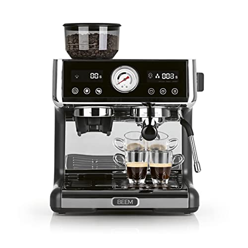 BEEM ESPRESSO-GRIND-EXPERT Colador Espresso Premium con Molinillo | 2 Termobloques para la Preparación simultánea de Espresso y Microespuma de Leche | Display de Extracción y Molido