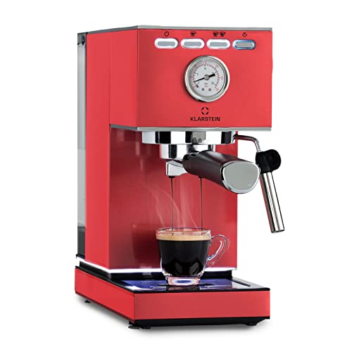 KLARSTEIN Pausa cafetera espresso, 1350 W, máquina de café, 20 bares de presión, depósito de agua: 1,4 litros, acero inoxidable, rojo
