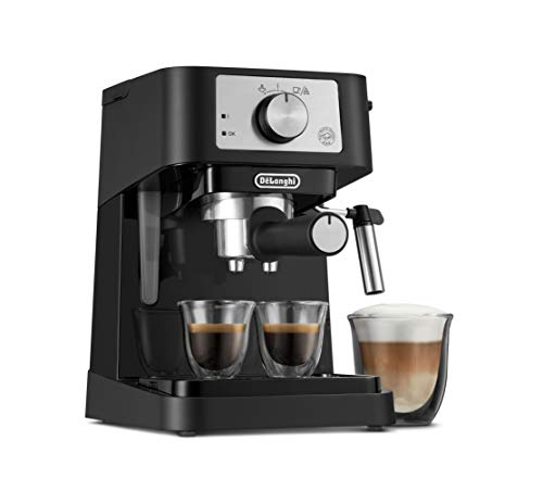 De'Longhi Stilosa EC260BK - Máquina de café expreso manual, máquina de café con leche y capuchino, bomba de presión de 15 bares + espumador de leche, color negro / inoxidable