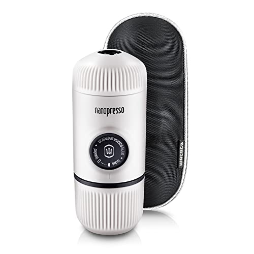 WACACO Nanopresso máquina de café espresso portátil con protectora Nanopresso S-Case adjunto, actualización de la de Minipresso, Cafetera de viaje, Operado manualmente (Nuevos Elementos Frío Blanco)