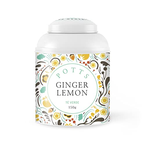 POTTS Te Limon y Gengibre Verde Sencha Natural Hojas Sueltas Granel Hebras Ginger Lemon Jenjibre Lata Hermetica Caja Regalo Zero Waist Saciante Antiestrés Diurético150gr