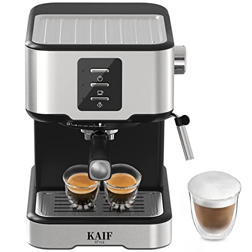 KAIFSTYLE Cafetera Espresso y Cappuccino Manual, Vaporizador Ajustable, Apagado Automático, Depósito de Agua de 1.5L, 15bar, Plata/Metal