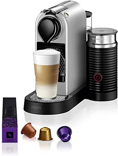 Krups Nespresso Citiz & Milk XN761B - Cafetera de cápsulas monodosis, con 19 bares de presión, thermoblock, capacidad 1L, función automática con botones retroiluminados, con Aeroccino, color Plata