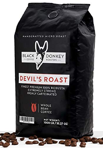 DEVIL'S ROAST | 1KG Café Natural En Grano Extremadamente Fuerte | Espresso Altamente Cafeinado | Black Donkey Coffee Roasters