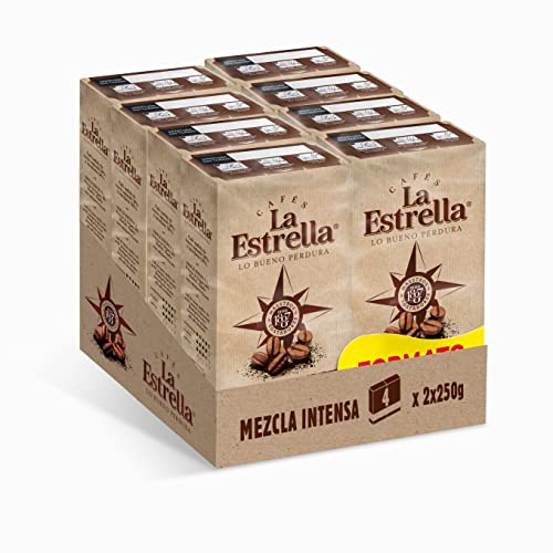 La Estrella Café Molido de tueste natural y torrefacto - Paquete de 4x ( 2x250 g) - Total: 2 kg