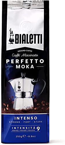 Bialetti - Perfetto Moka Intenso: Café Molido Tueste Fuerte, Aroma de Avellana, 250g, Paquete con Válvula Unidireccional para Preservar el Sabor