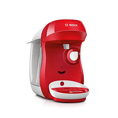 BOSCH máquina multibebida TASSIMO HAPPY, TAS1006, hasta 70 bebidas, OneTouch, servicio individual, tamaño compacto, INTELLIBREW, rojo/blanco