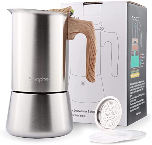 Sivaphe Stovetop - Cafetera de espresso de 450 ml, placa de inducción, cafetera italiana, cafetera moka, olla de acero inoxidable, 9 tazas italianas, 2-3 tazas para el hogar, camping, senderismo