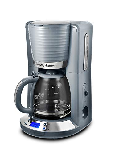 Russell Hobbs Cafetera de Goteo Inspire - 15 Tazas, Jarra Cristal 1,25L, Soporte de Filtro Extraíble, Tecnología WhirlTech, Cuchara Medidora, Pantalla LCD, Programable, Gris - 24393-56