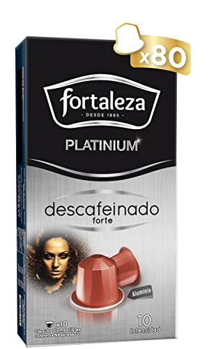 Café Fortaleza Platinium - Cápsulas Compatibles con Nespresso, de Aluminio, Descafeinado Forte, Sabor Intenso, Tueste Natural, Pack 8x10 - Total 80 uds