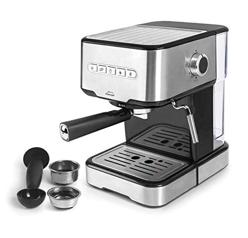 Lacor 69256 - Cafetera espresso con 2 salidas de café y función de calentar/espumar la leche, apta para café molido y cápsulas ESE, 21x26'5x30 cm