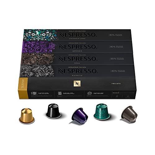 Nespresso Original Cápsulas de Café 50 Cápsulas (10 Roma, 10 Ristretto, 10 Arpeggio, 10 Volutto & 10 Stockholm) para Máquina de Café, Cafetera, Tuestes Variados