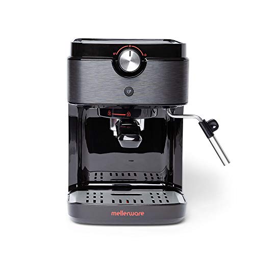 Mellerware - Cafetera profesional Bari! 1630W | Cafe Espresso y Cappuccino | 20 Bares | Sistema calientamento Thermoblock | 1-2 Cafés a la vez | Vaporizador Orientable | Coffee machine | 1L | Negro