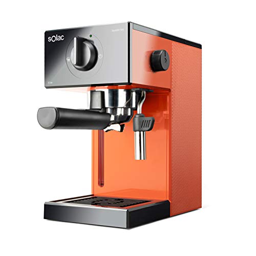 Solac - Cafetera Espresso 1050W | 20 Bar | Sistema Double Cream + Preinfusión Express | Vaporizador Orientable |1.5L| Apto Monodosis y Café Molido | Tazas grandes | Apagado automático | Naranja
