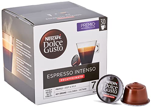 Nescafé Dolce Gusto Cápsulas de Espresso Intenso Descafeinado, Café Espresso Intenso sin cafeína, 3 cajas de 30 cápsulas - 90 Cápsulas