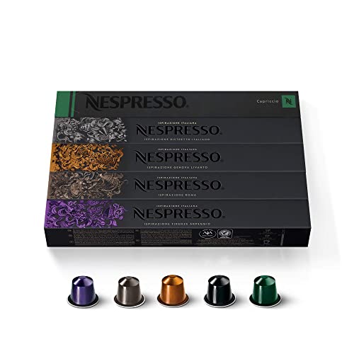 Nespresso Original Cápsulas de Café, 50 Cápsulas (10 Roma, 10 Ristretto, 10 Arpeggio, 10 Capriccio & 10 Livanto) para Máquina de Café, Cafetera, Tuestes Variados