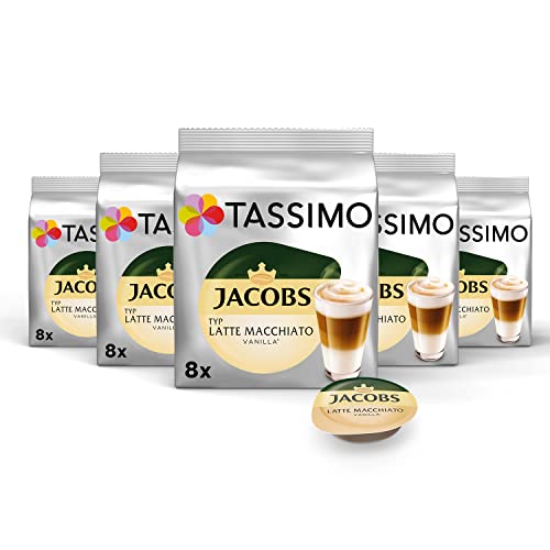 Tassimo Latte Macchiato Vanilla, Cápsulas con Leche y Vainilla, Café Tostado Molido, 16 Discos Tassimo / 8 Raciones