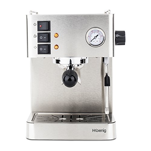 H.Koenig EXP530 Cafetera Express Espresso Profesional, 15 Bares, 1.7 L, 1450 W,Vaporizador Orientable, Doble Salida, Acero Inoxidable EXP350, Gris