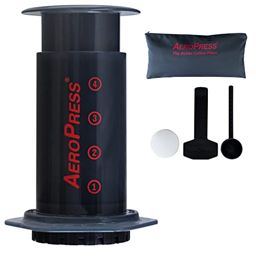 Aerobie AeroPress - Cafetera a presión para cafés y expresos (Incluye Bolsa de Nylon con Cremallera), Color Negro