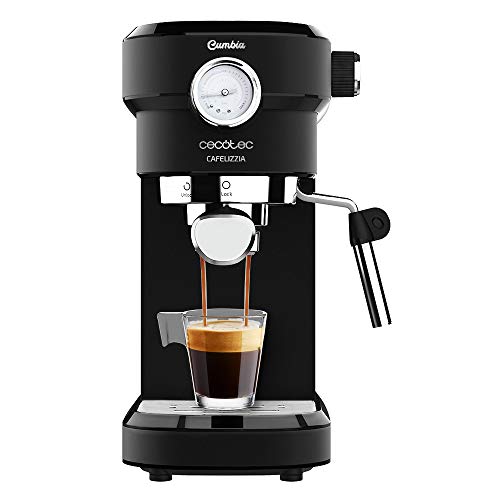 Cecotec Cafelizzia 790 Black Pro - Cafetera para Espressos y Cappuccino con Manometro, 1350 W, Sistema Thermoblock, 20 Bares, Modo Auto para 1-2 Cafés, Vaporizador Orientable, 1.1L, Negro