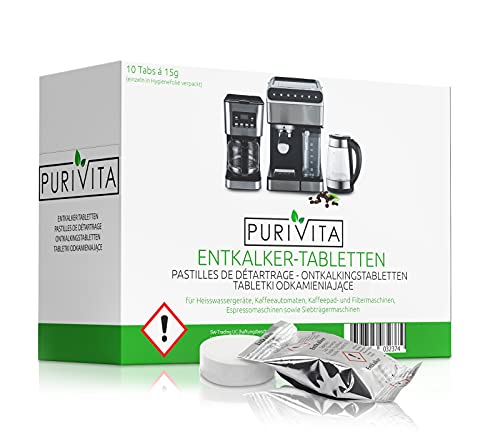 Purivita - Pastillas descalcificadoras para cafeteras y cafeteras automáticas (10 unidades)