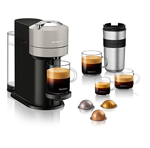 Krups Vertuo Next YY4298FD Cafetera exprés para cápsulas Nespresso, 5 tamaños de taza, 1,1 litros, color gris claro