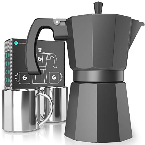 Cafetera Gator Espresso Moka - Cafetera rápida para cocina, compatible con inducción - 2 tazas de acero inoxidable - Capacidad para 350ml/6 tazas